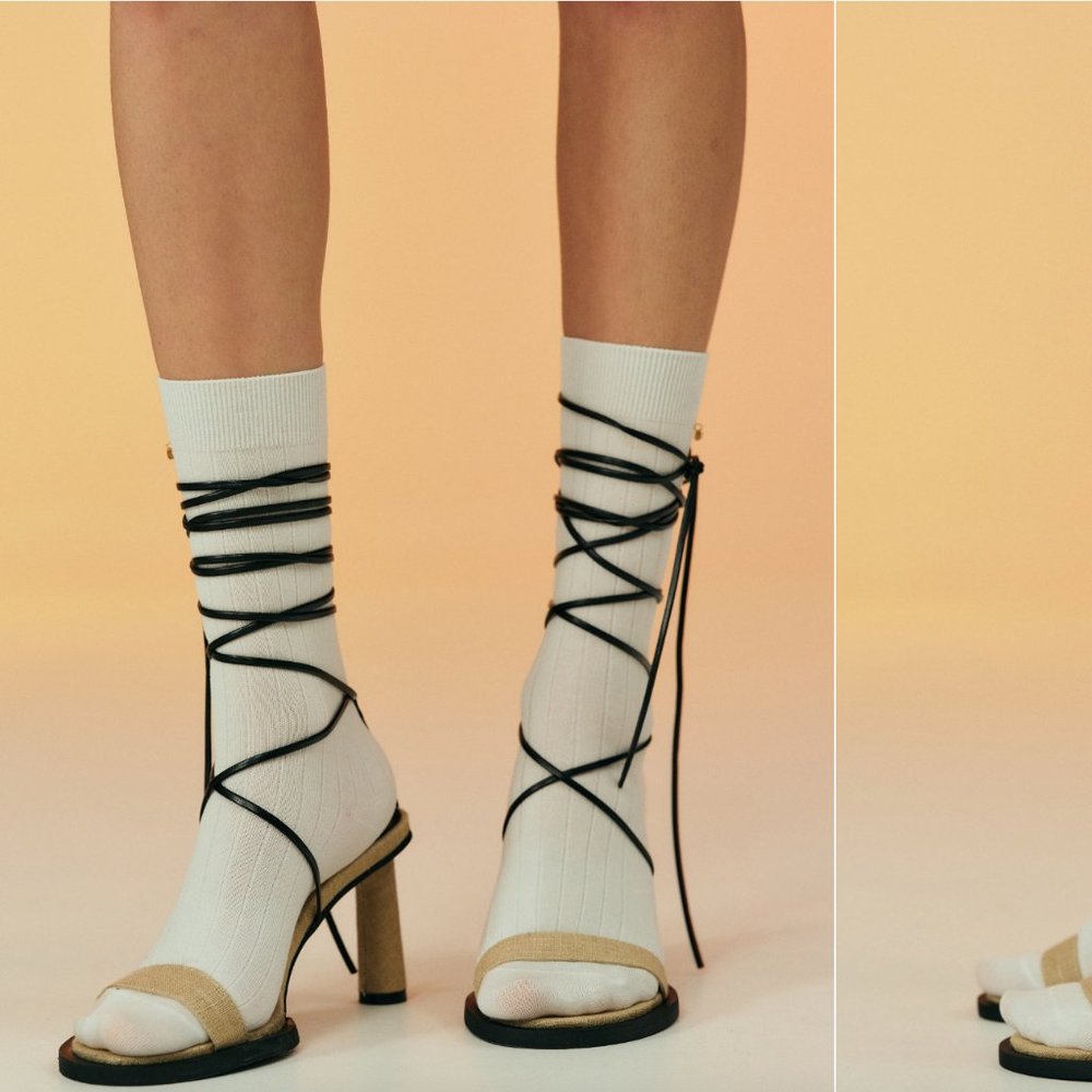 Source Unknown Linen Canvas Ankle Tie Heeled Sandal, Burlap